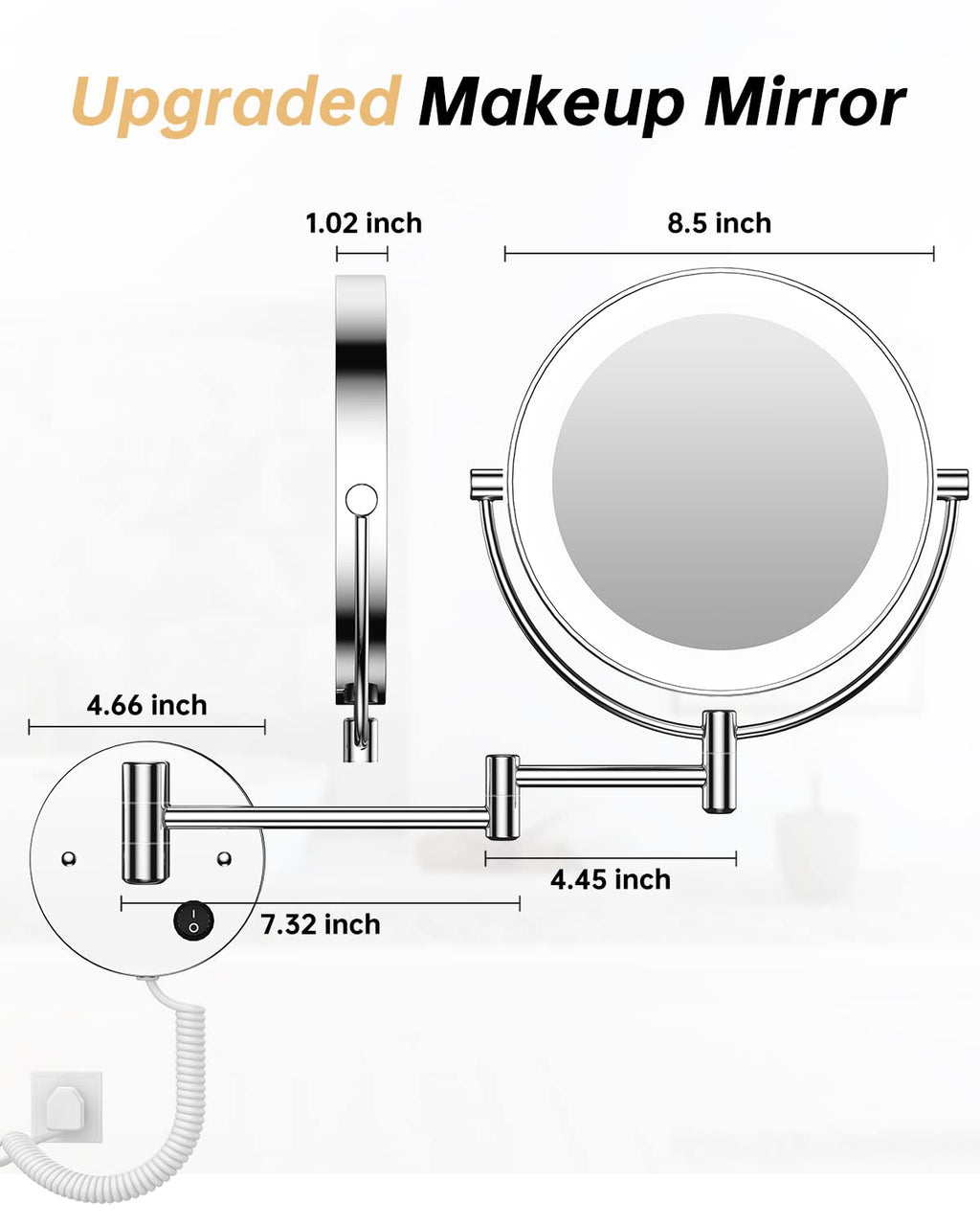 Gospire 9” Wall Mounted Lighted 1X/10X Magnifying Mirror with Touch Sensor