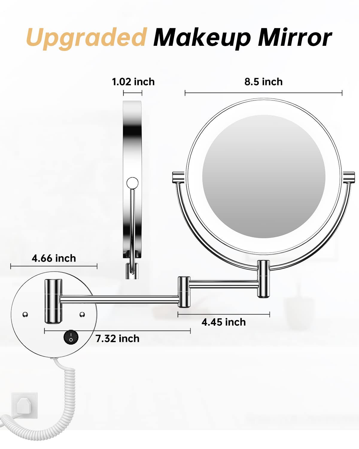 Gospire 9” Wall Mounted Lighted 1X/10X Magnifying Mirror with Touch Sensor