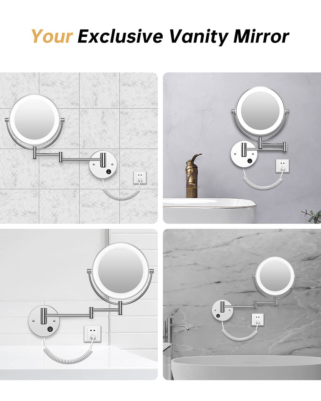 Gospire 9” Wall Mounted Lighted 1X/10X Magnifying Mirror with Touch Sensor