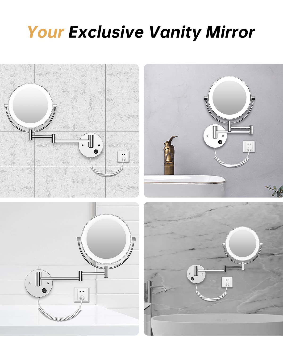 Gospire 9” Wall Mounted Lighted 1X/10X Magnifying Mirror with Touch Sensor