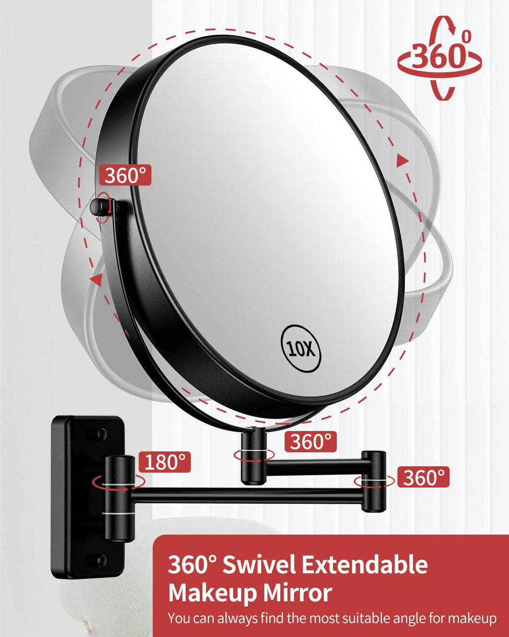 Gospire 9” Wall Mounted Lighted 1X/10X Magnifying Mirror with Touch Sensor