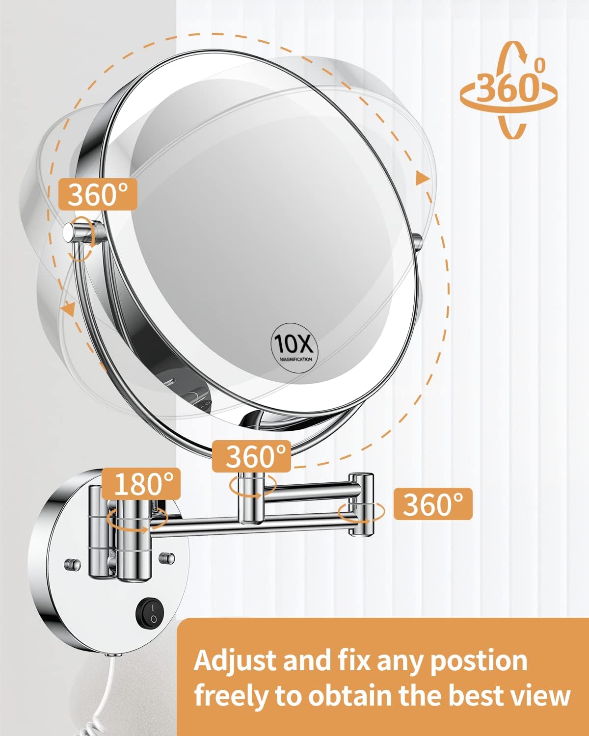 Gospire 9” Wall Mounted Lighted 1X/10X Magnifying Mirror with Touch Sensor