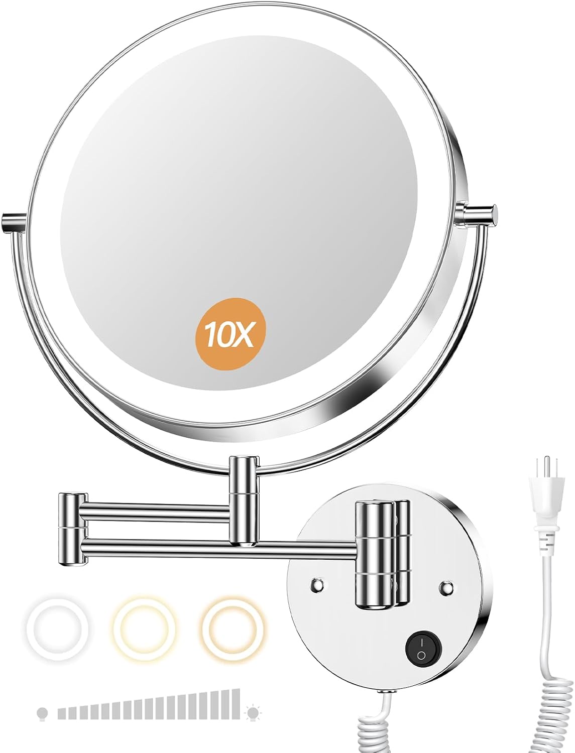 Gospire 9” Wall Mounted Lighted 1X/10X Magnifying Mirror with Touch Sensor