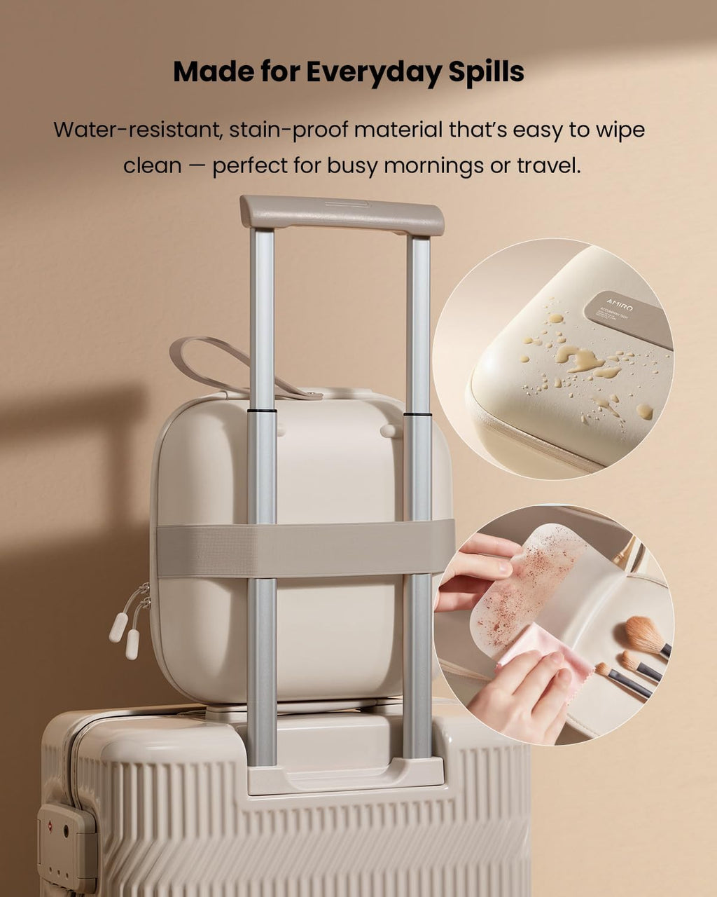 AMIRO Travel Makeup Bag with Stepless Brightness&3 Color LED Mirror, White
