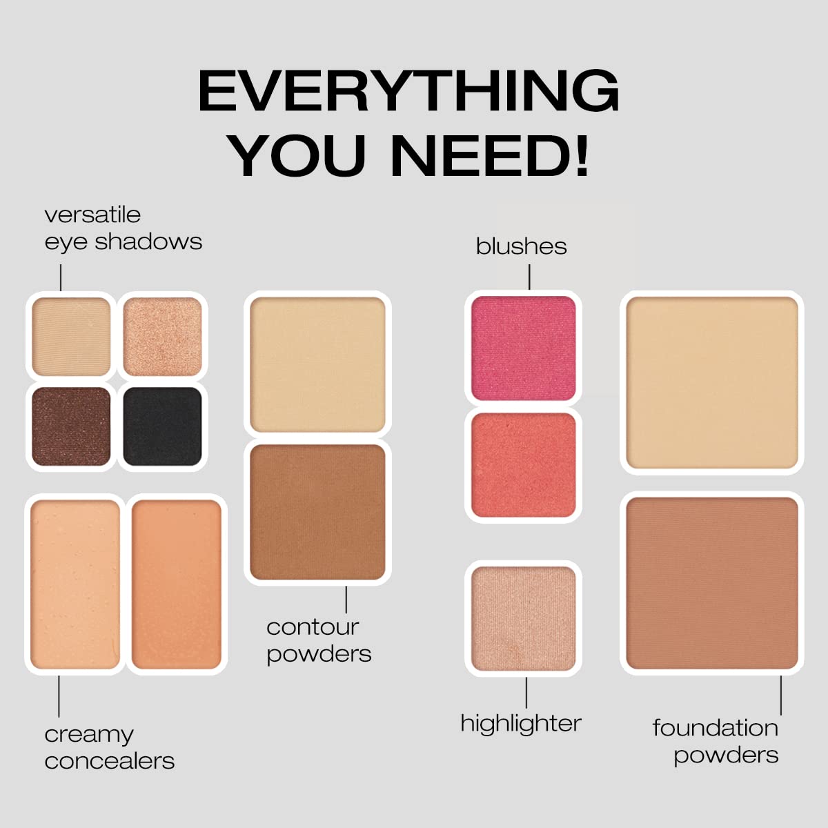 Woosh Beauty Fold Out Face Makeup Palette for Women, Nonrefillable – All-in-One Face Makeup Kit with Foundation, Concealer, Contour, Blush, Highlighter, Eyeshadow – Curated Shades by Skin Tone