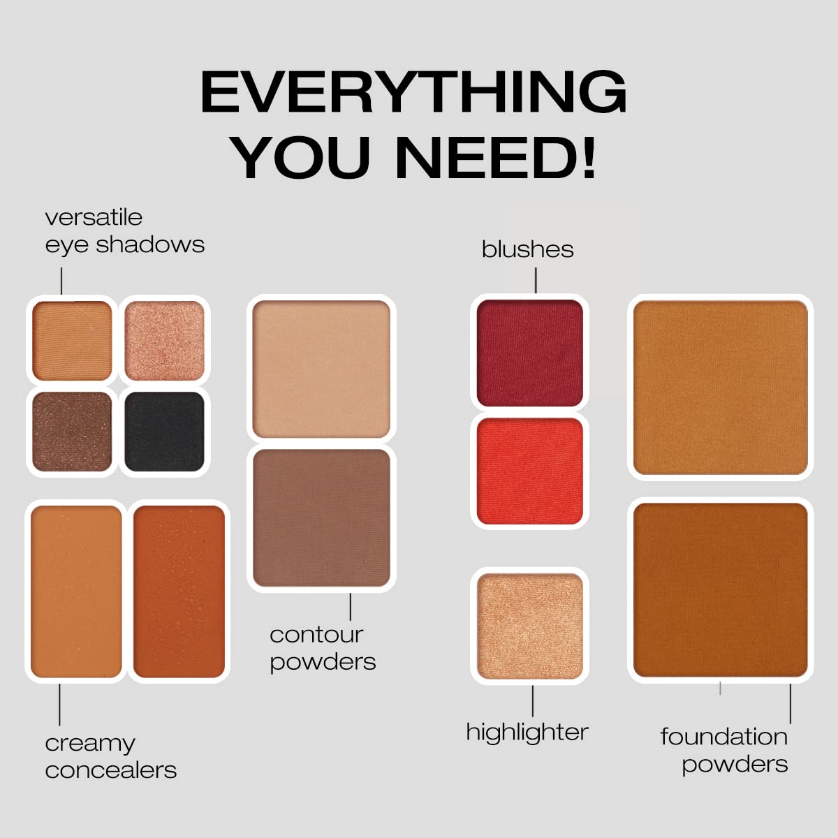 Woosh Beauty Fold Out Face Makeup Palette for Women, Nonrefillable – All-in-One Face Makeup Kit with Foundation, Concealer, Contour, Blush, Highlighter, Eyeshadow – Curated Shades by Skin Tone