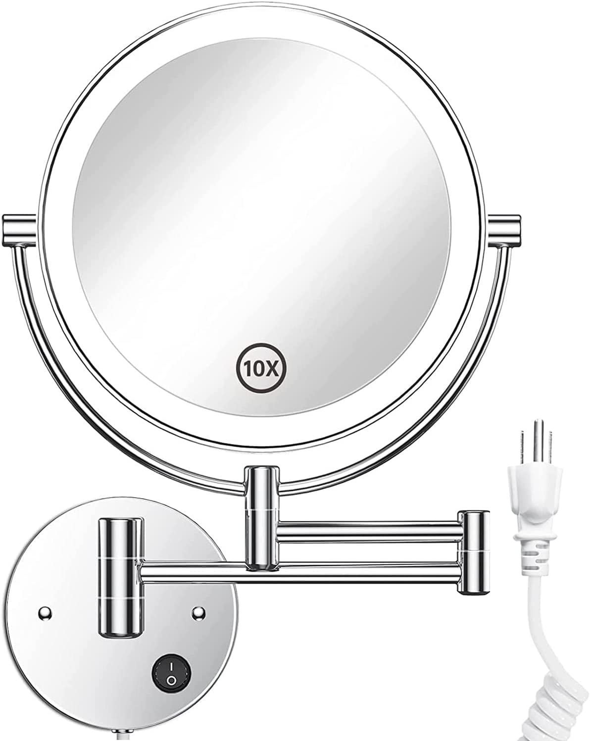 Gospire 9” Wall Mounted Lighted 1X/10X Magnifying Mirror with Touch Sensor