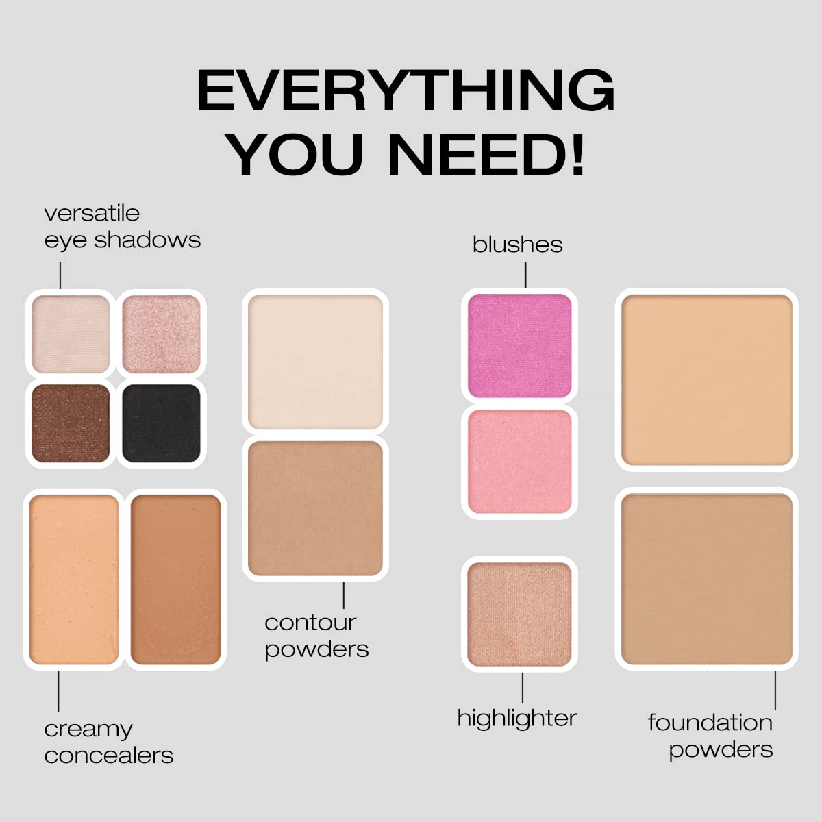 Woosh Beauty Fold Out Face Makeup Palette for Women, Nonrefillable – All-in-One Face Makeup Kit with Foundation, Concealer, Contour, Blush, Highlighter, Eyeshadow – Curated Shades by Skin Tone