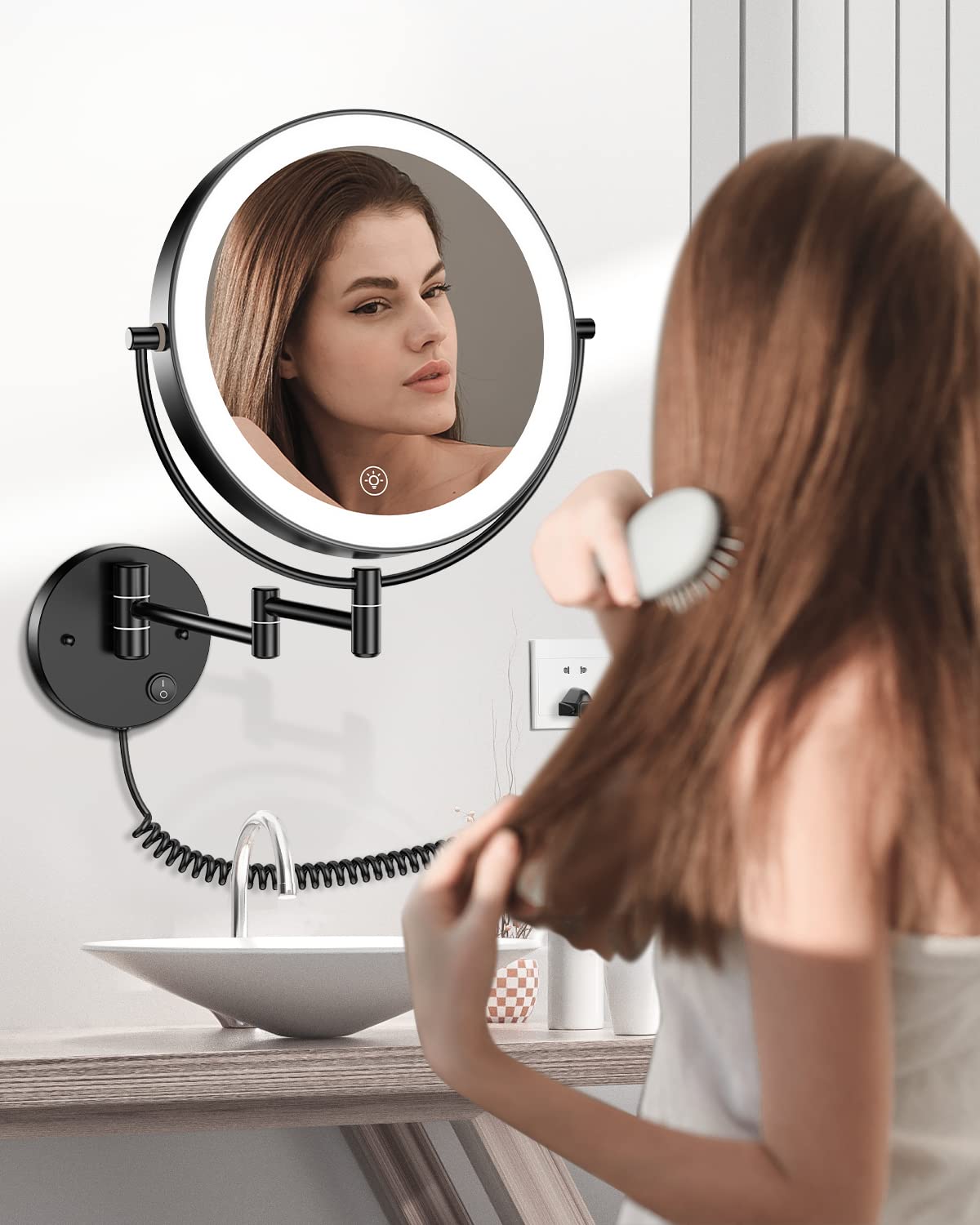 Gospire 9” Wall Mounted Lighted 1X/10X Magnifying Mirror with Touch Sensor