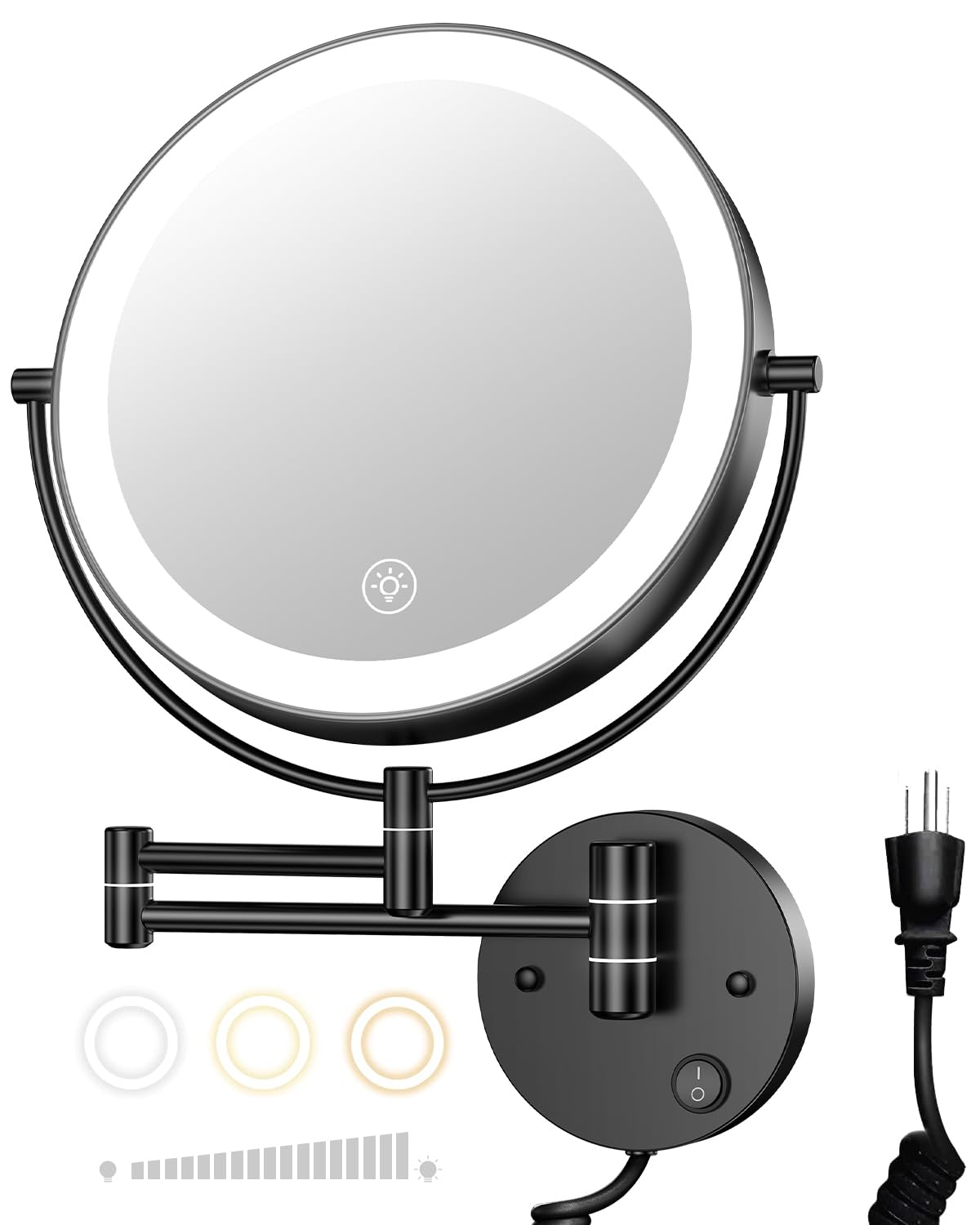 Gospire 9” Wall Mounted Lighted 1X/10X Magnifying Mirror with Touch Sensor