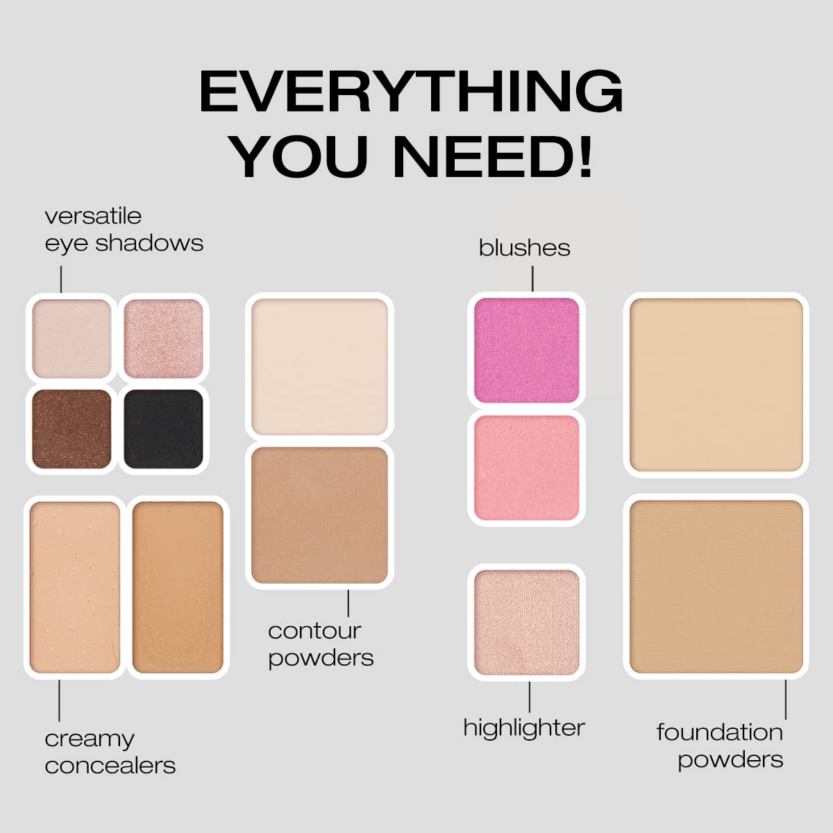 Woosh Beauty Fold Out Face Makeup Palette for Women, Nonrefillable – All-in-One Face Makeup Kit with Foundation, Concealer, Contour, Blush, Highlighter, Eyeshadow – Curated Shades by Skin Tone
