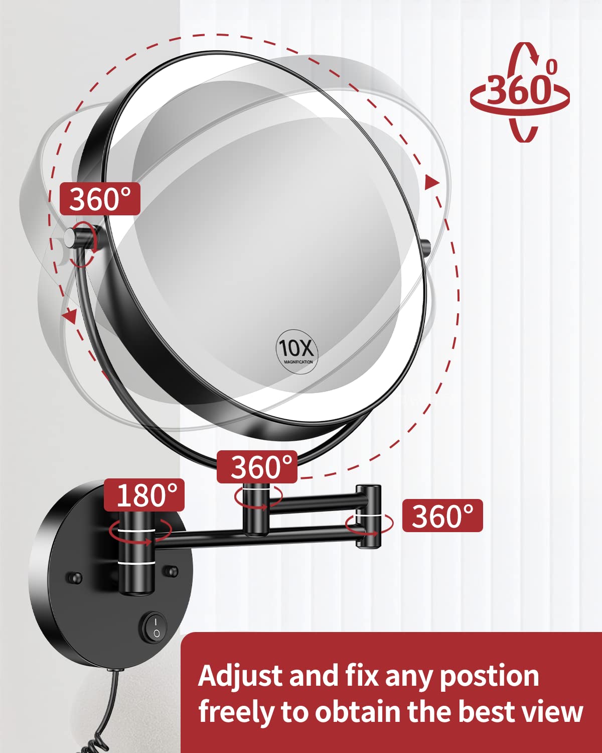 Gospire 9” Wall Mounted Lighted 1X/10X Magnifying Mirror with Touch Sensor