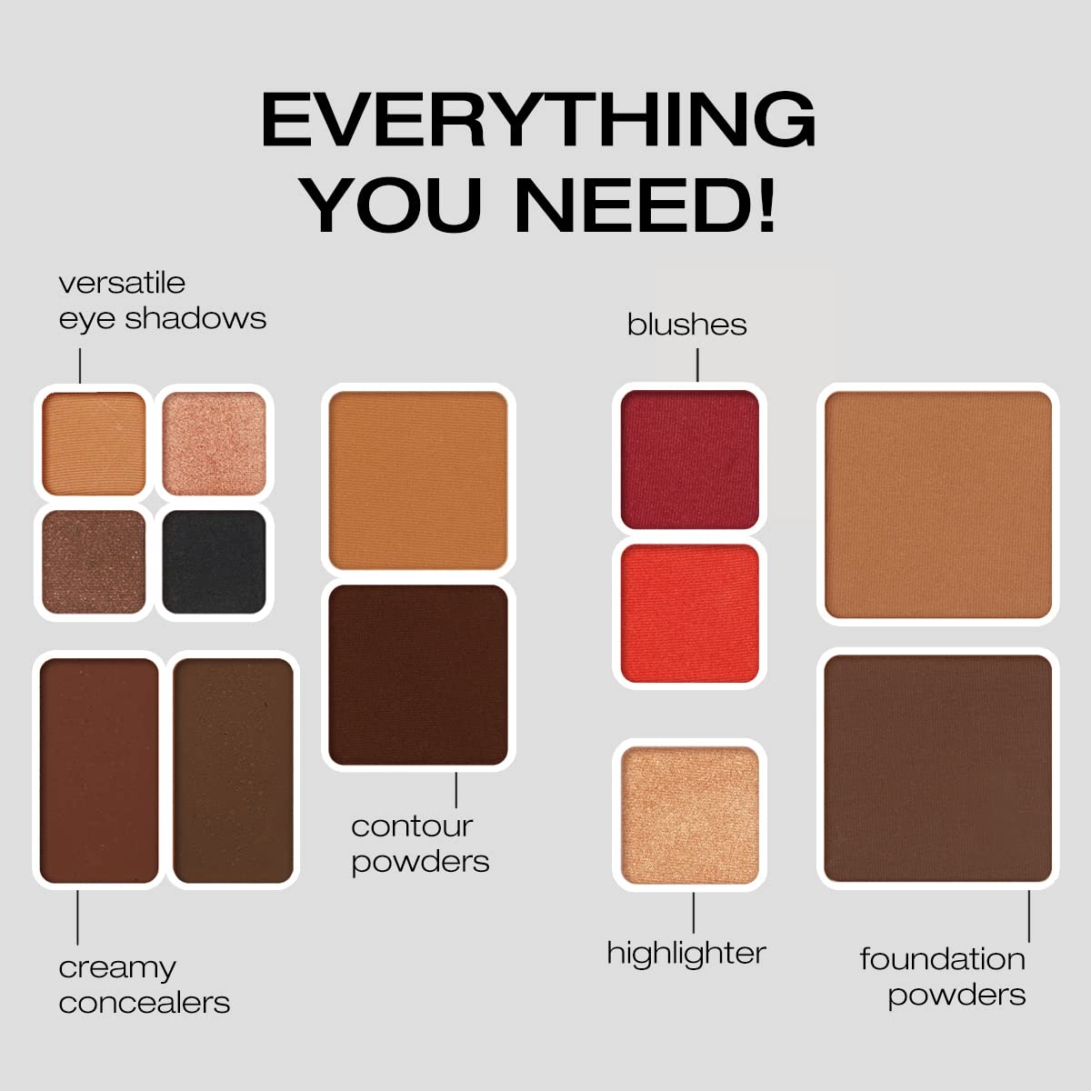 Woosh Beauty Fold Out Face Makeup Palette for Women, Nonrefillable – All-in-One Face Makeup Kit with Foundation, Concealer, Contour, Blush, Highlighter, Eyeshadow – Curated Shades by Skin Tone