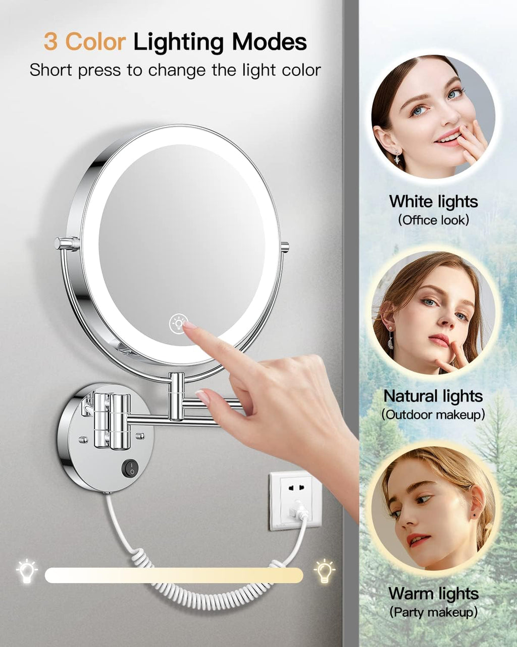 Gospire 9” Wall Mounted Lighted 1X/10X Magnifying Mirror with Touch Sensor