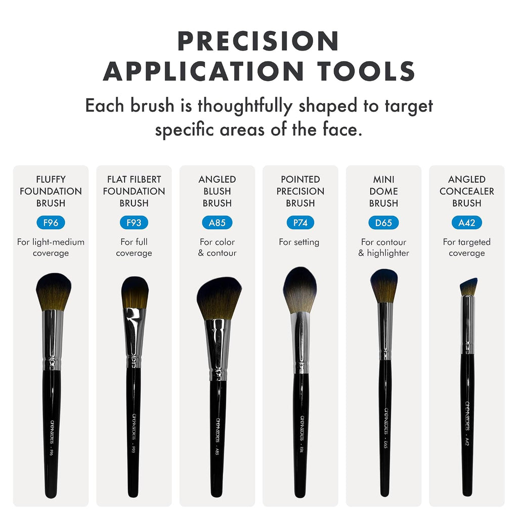 Cinema Secrets Professional Face Makeup Brush Set - Vegan Synthetic Foundation, Blush, Contour, Powder & Concealer Brushes - Complete Face Brush Kit for Women, Beginners & MUAs (6 Count)