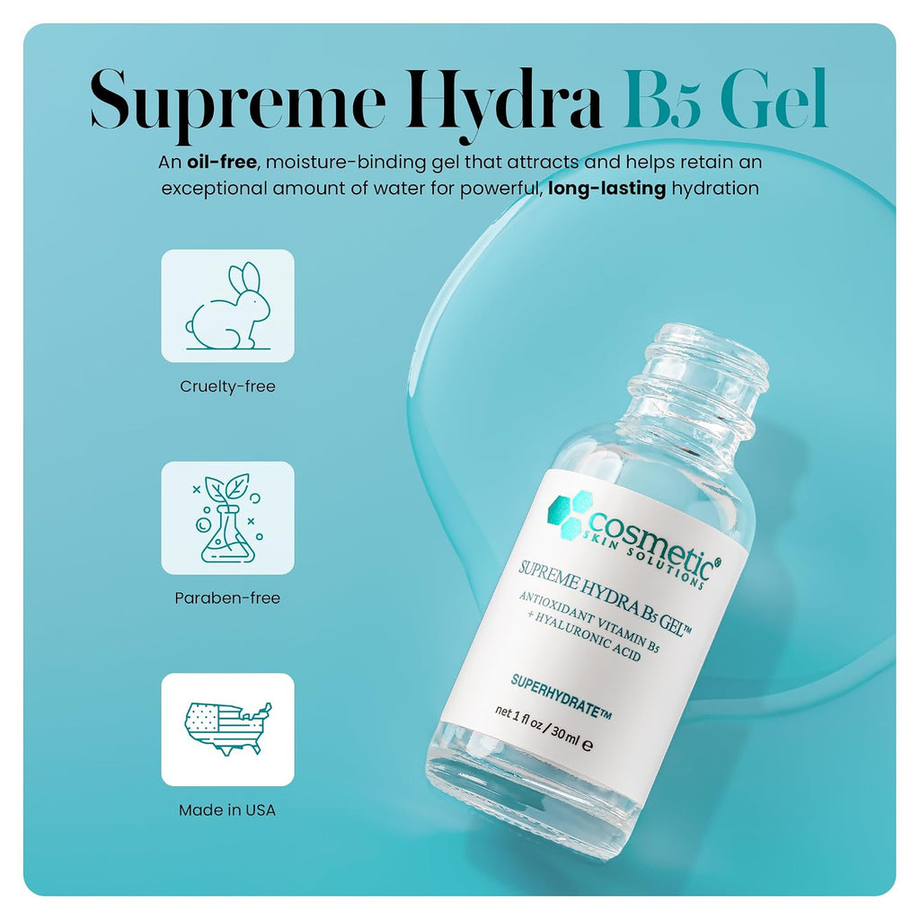 Supreme Hydra B5 Gel for Face, Deeply Moisturizing Vitamin B5 & Hyaluronic Acid Gel, Oil-Free Hydrating Moisturizer for Smooth, Plump Skin – 2 fl oz