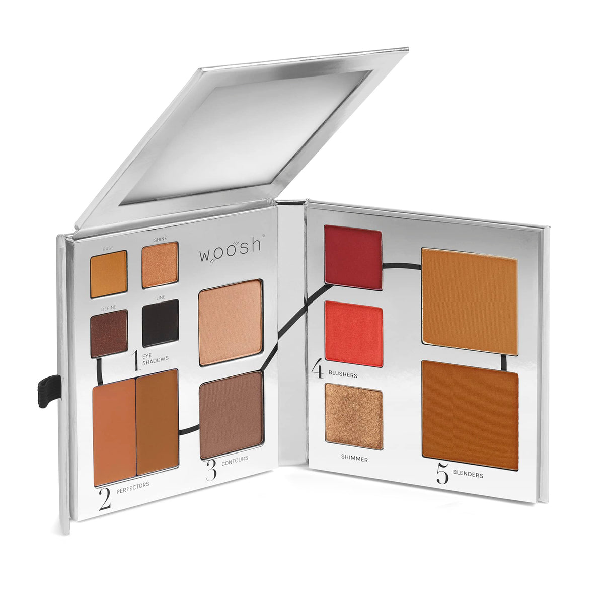 Woosh Beauty Fold Out Face Makeup Palette for Women, Nonrefillable – All-in-One Face Makeup Kit with Foundation, Concealer, Contour, Blush, Highlighter, Eyeshadow – Curated Shades by Skin Tone