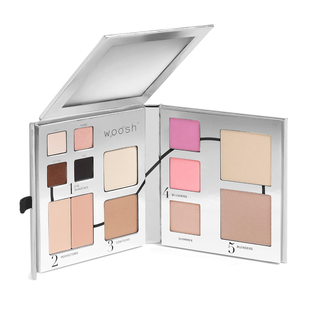 Woosh Beauty Fold Out Face Makeup Palette for Women, Nonrefillable – All-in-One Face Makeup Kit with Foundation, Concealer, Contour, Blush, Highlighter, Eyeshadow – Curated Shades by Skin Tone