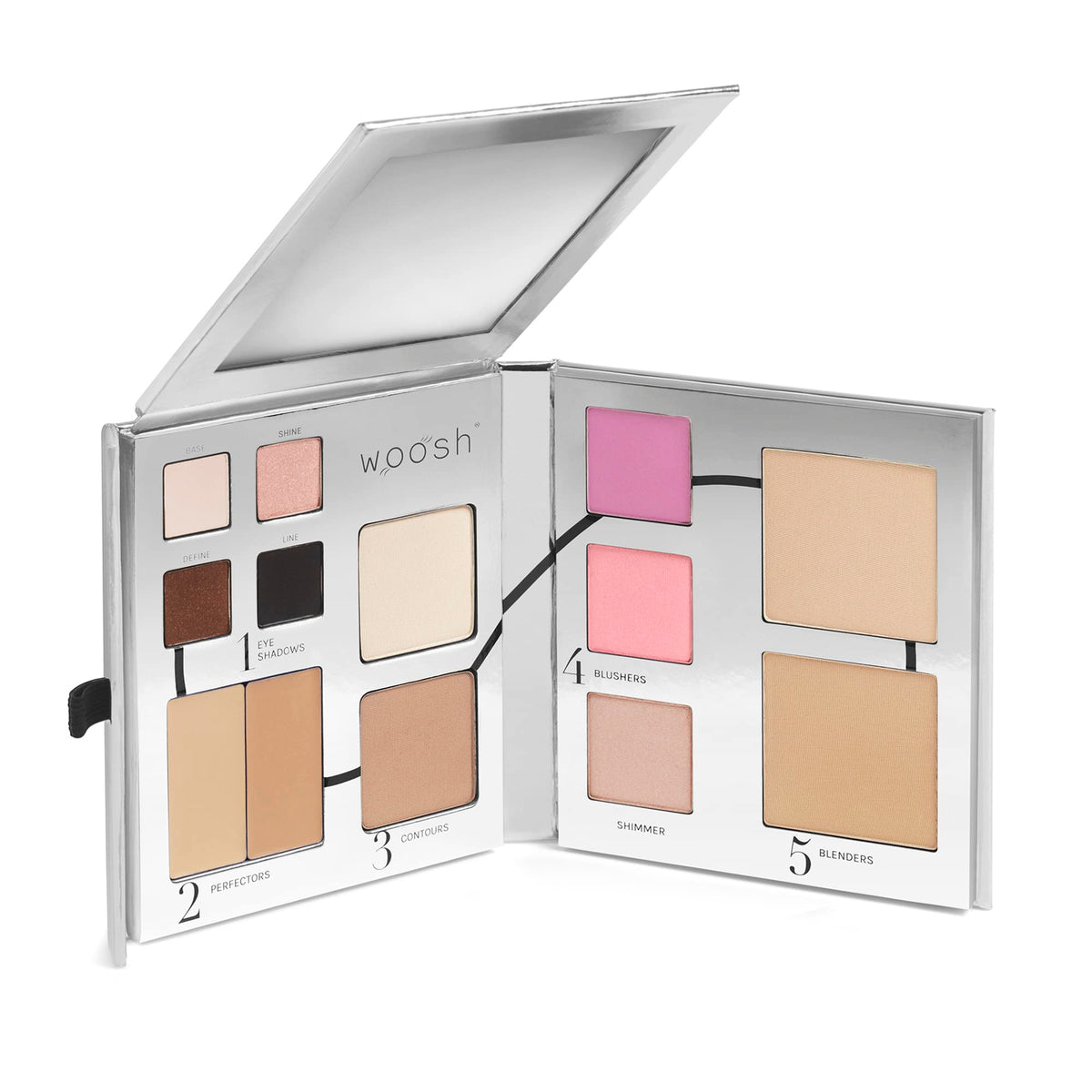 Woosh Beauty Fold Out Face Makeup Palette for Women, Nonrefillable – All-in-One Face Makeup Kit with Foundation, Concealer, Contour, Blush, Highlighter, Eyeshadow – Curated Shades by Skin Tone