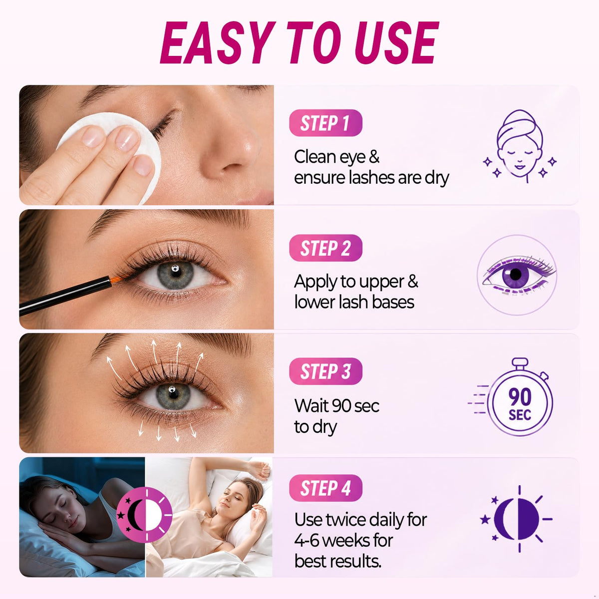 Eyelash Growth Serum-2 Pack Peptides Formula for Fuller Lashes,Brows,10ml | Lash Growth Serum With Ultra-Fine Precision Brush And Suitable For Sensitive Eyes and Lash Extensions.