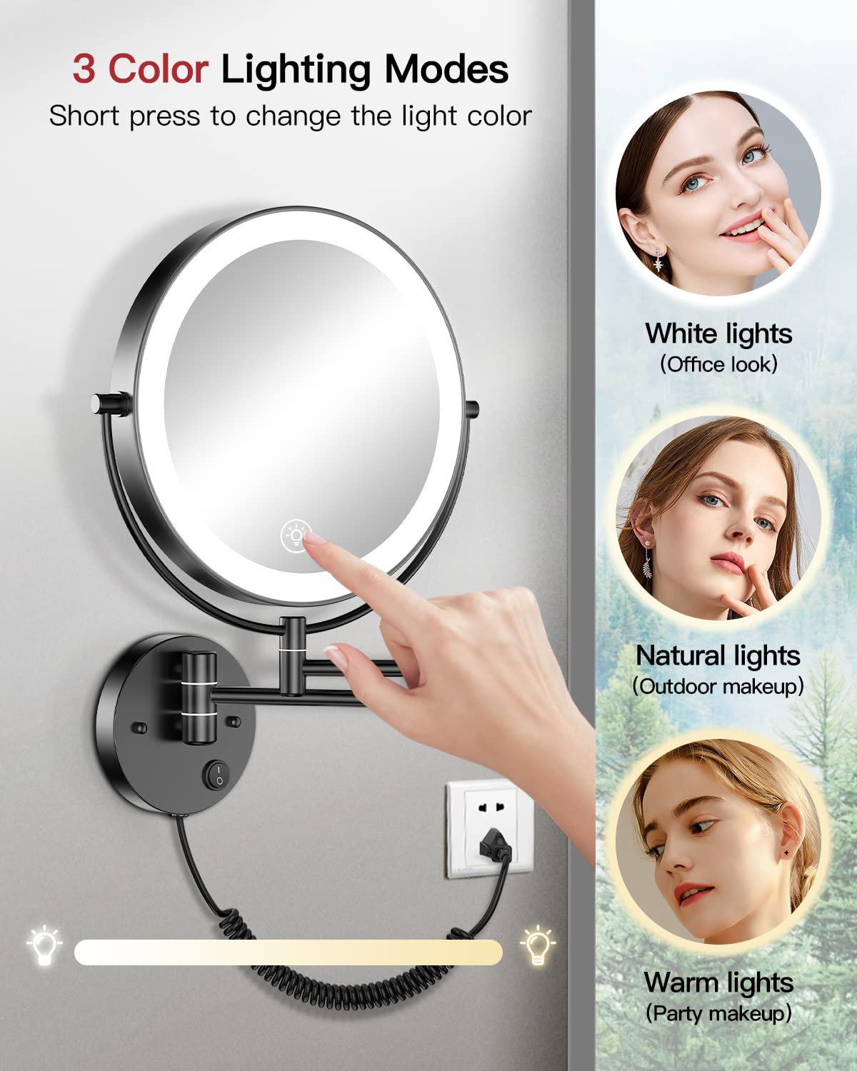 Gospire 9” Wall Mounted Lighted 1X/10X Magnifying Mirror with Touch Sensor