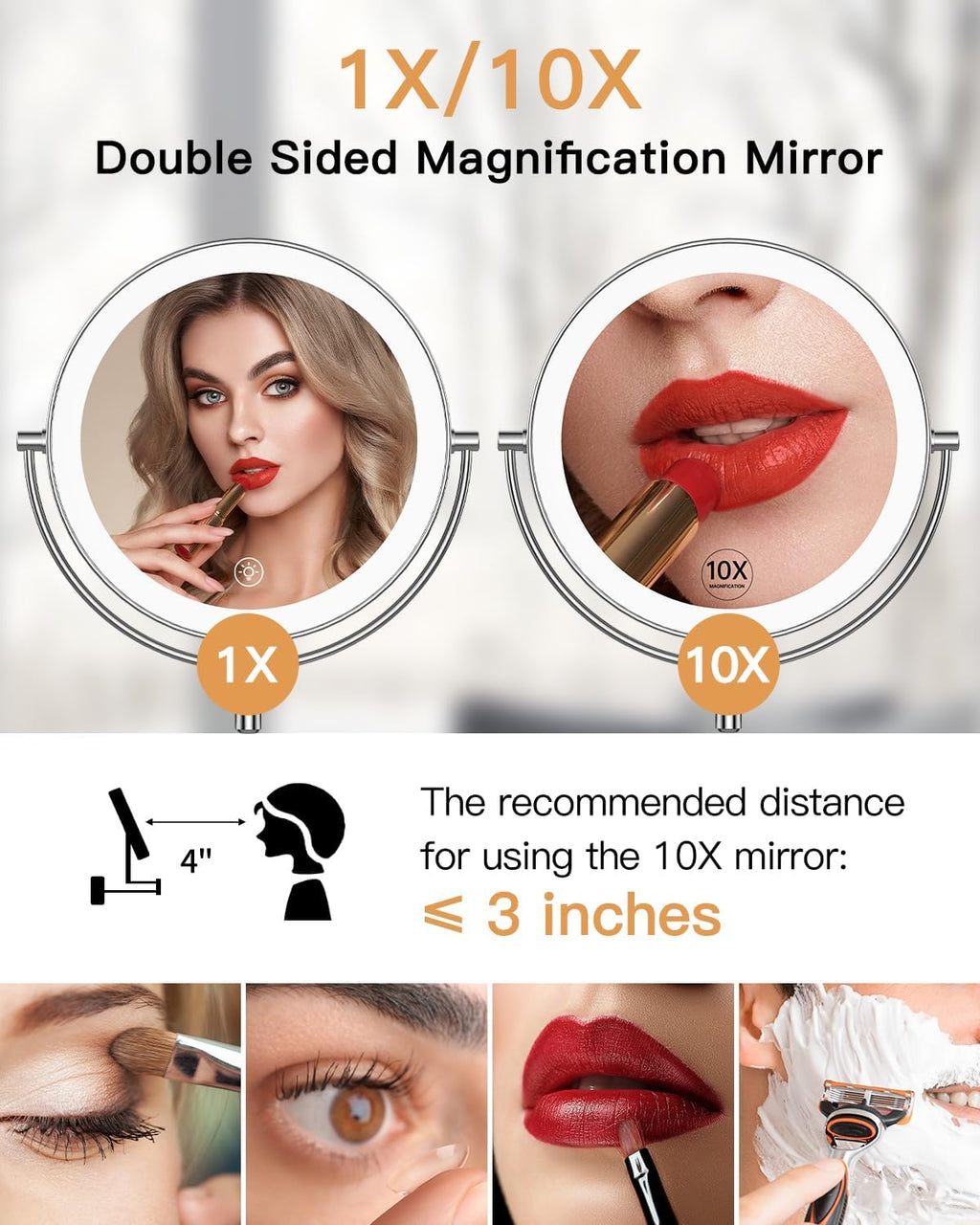 Gospire 9” Wall Mounted Lighted 1X/10X Magnifying Mirror with Touch Sensor
