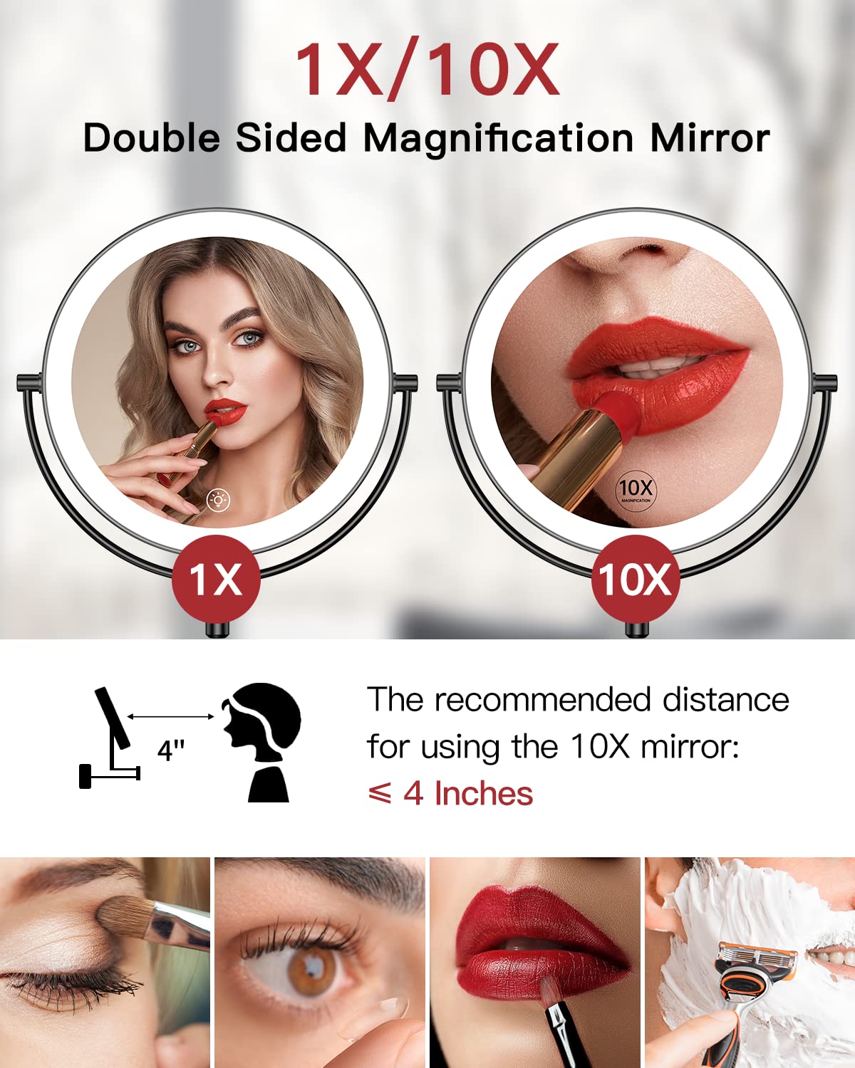 Gospire 9” Wall Mounted Lighted 1X/10X Magnifying Mirror with Touch Sensor