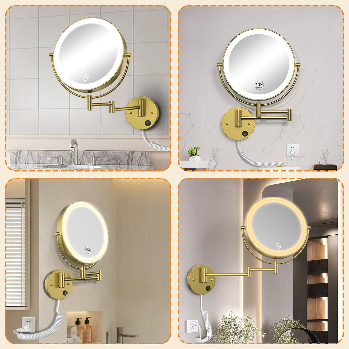 Gospire 9” Wall Mounted Lighted 1X/10X Magnifying Mirror with Touch Sensor