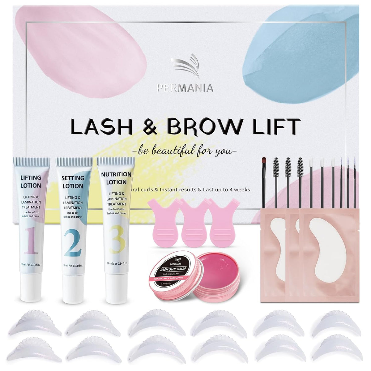 PERMANIA Korean Lash Lift Kit, Tube Design Easy to Apply Brow Lamination Kit for Natural Results Instant Lifting & Curling with Detailed Instruction
