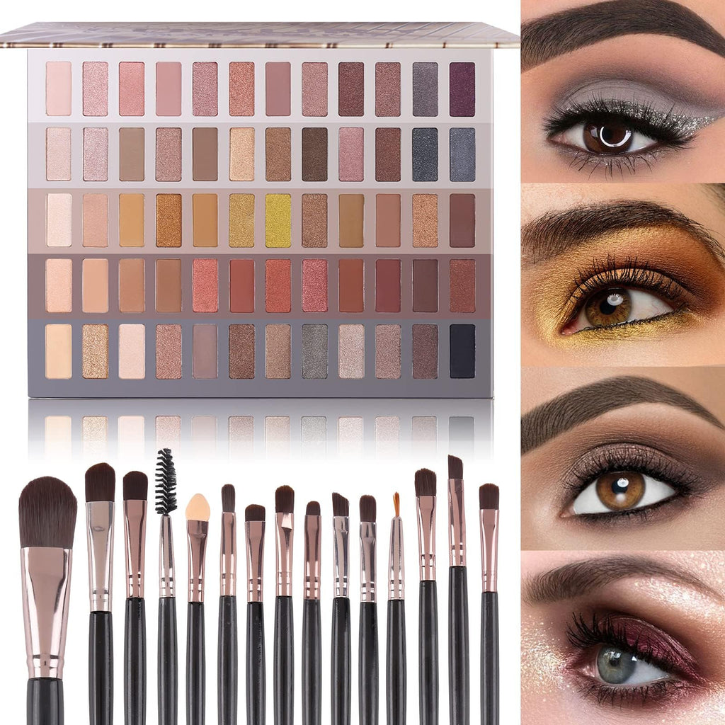 UCANBE Baked Makeup Palette Set - Include Blush, Highlighter, Bronzer, 8 Eyeshadows & Brushes, Pigmented All-in-One Face & Eye Powder Pallet Full Size Holiday Beauty Gift Kit, Travel Friendly