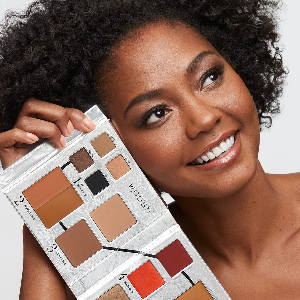 Woosh Beauty Fold Out Face Makeup Palette for Women, Nonrefillable – All-in-One Face Makeup Kit with Foundation, Concealer, Contour, Blush, Highlighter, Eyeshadow – Curated Shades by Skin Tone