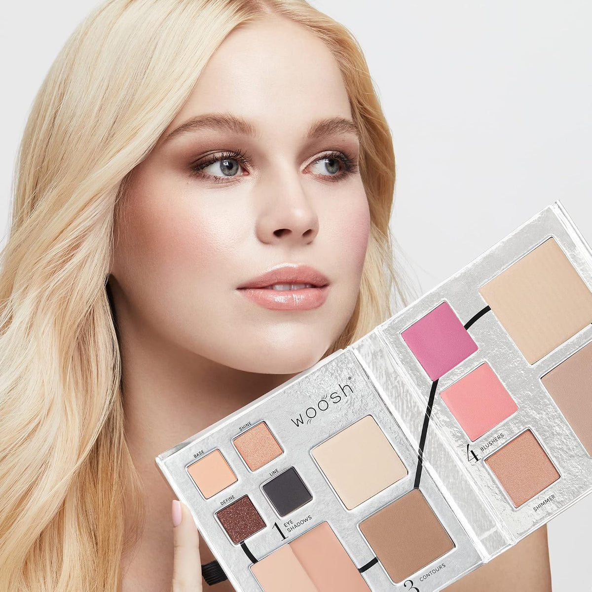 Woosh Beauty Fold Out Face Makeup Palette for Women, Nonrefillable – All-in-One Face Makeup Kit with Foundation, Concealer, Contour, Blush, Highlighter, Eyeshadow – Curated Shades by Skin Tone