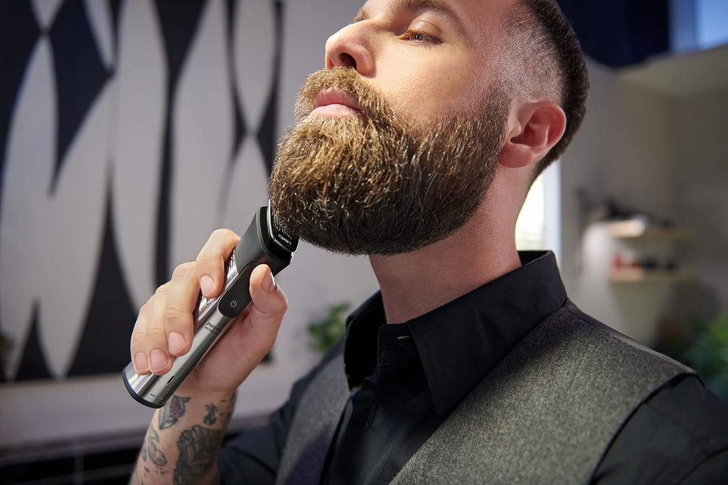 Norelco Philips Multigroom 7000 Series, All-in-One Trimmer, Beard Trimmer and Hair Clipper, 19-Piece Men's Grooming Kit for Beard, Head, Hair, Body, and Face, Soft Pouch, MG7910/49