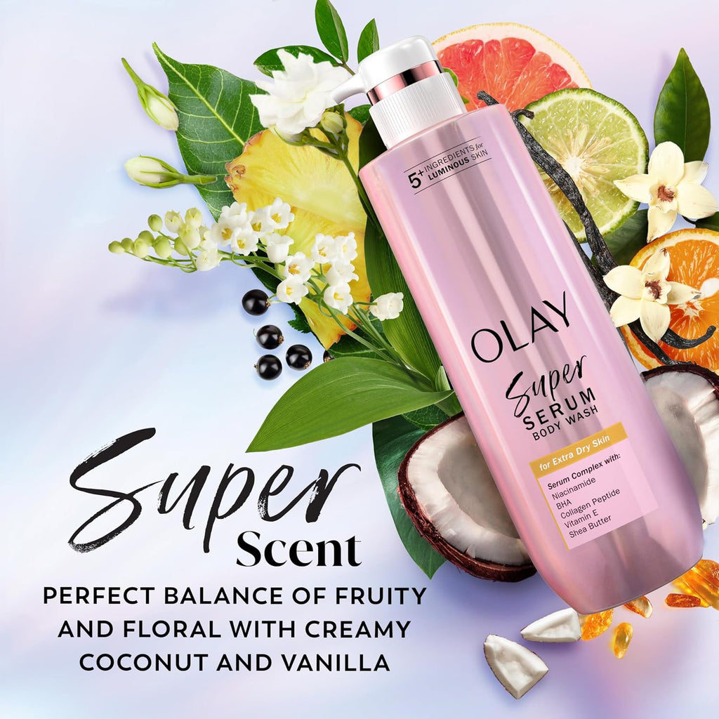 Olay Super Serum Body Wash for Women, For Extra Dry Skin, 18.5 fl oz